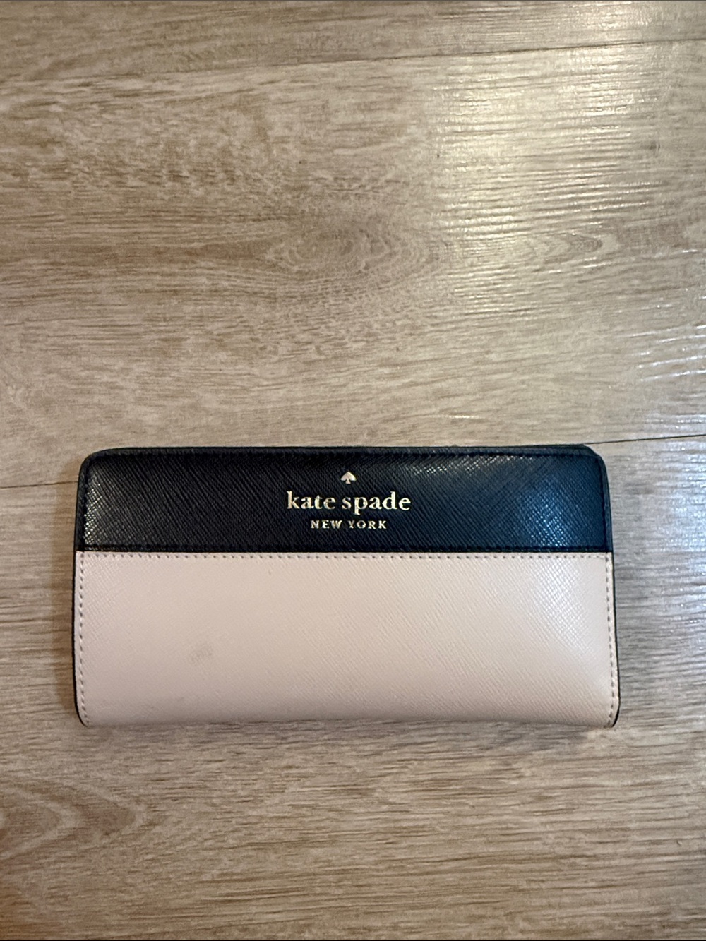 kate spade two-tone black and blush long zip wallet